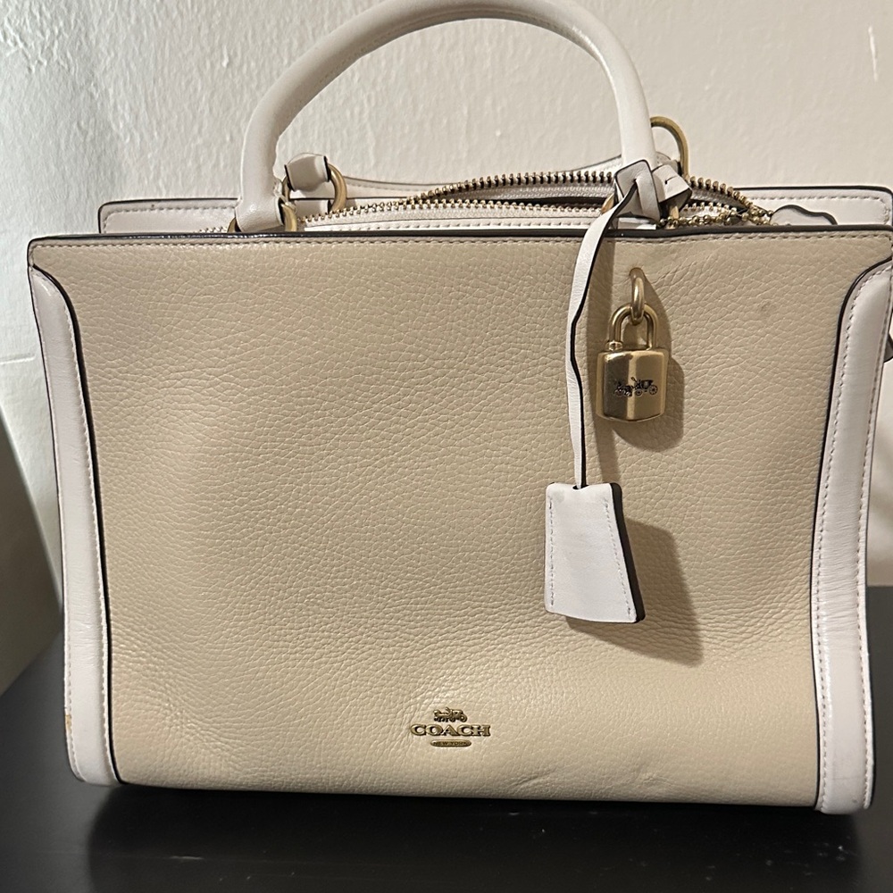 Coach Beige and White Leather Satchel